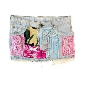 Girls Size 14 Wrangler Patchwork Denim Skirt Summer Retro